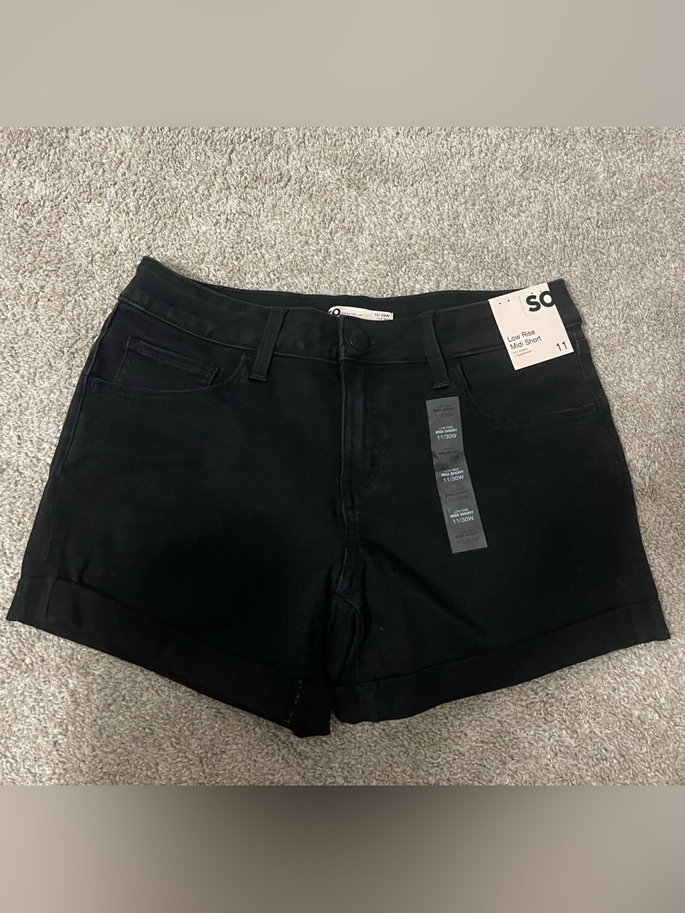 SO Black Roll-Cuff Low-Rise Jean Shorts